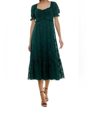 Midnight Doll Short Sleeve Sweetheart V-Neck Ruffle Hem Midi Dresss